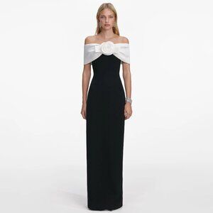 self-portrait Black Crepe Flower Maxi Dress